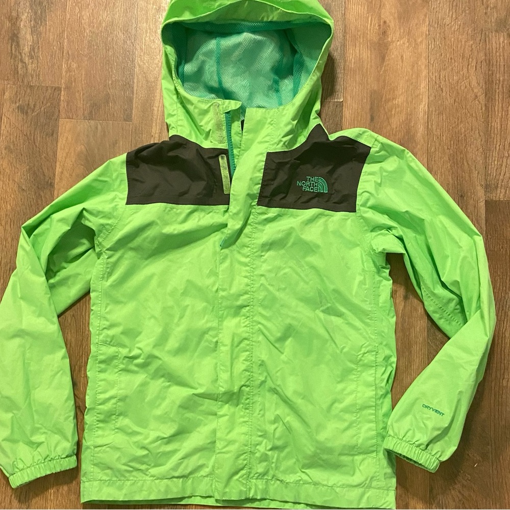 The NorthFace boys 10/12 green rain jacket